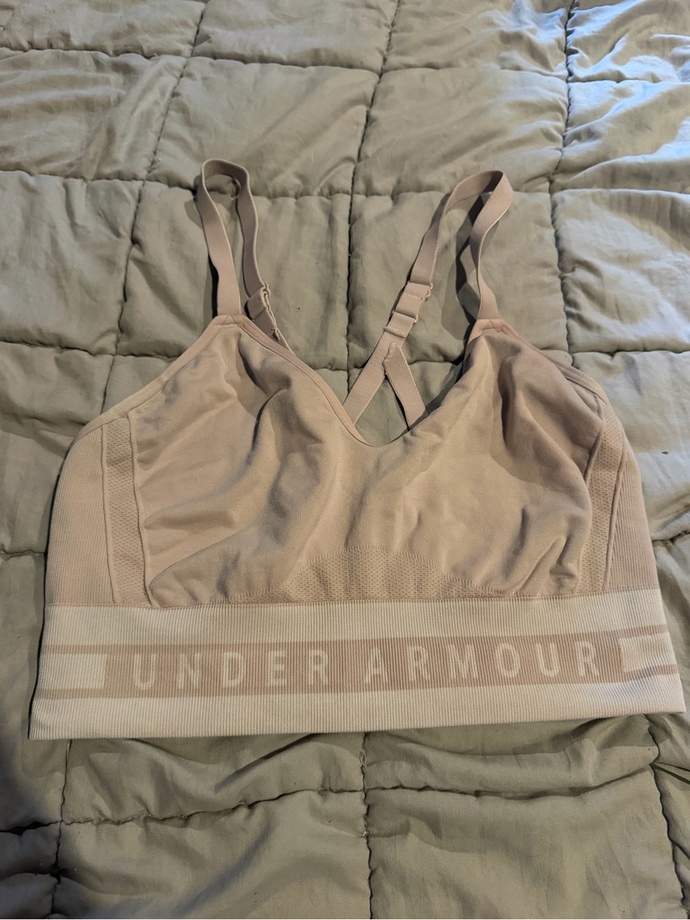 Under Armour Blush Pink Padded Sports Bra with Logo Band